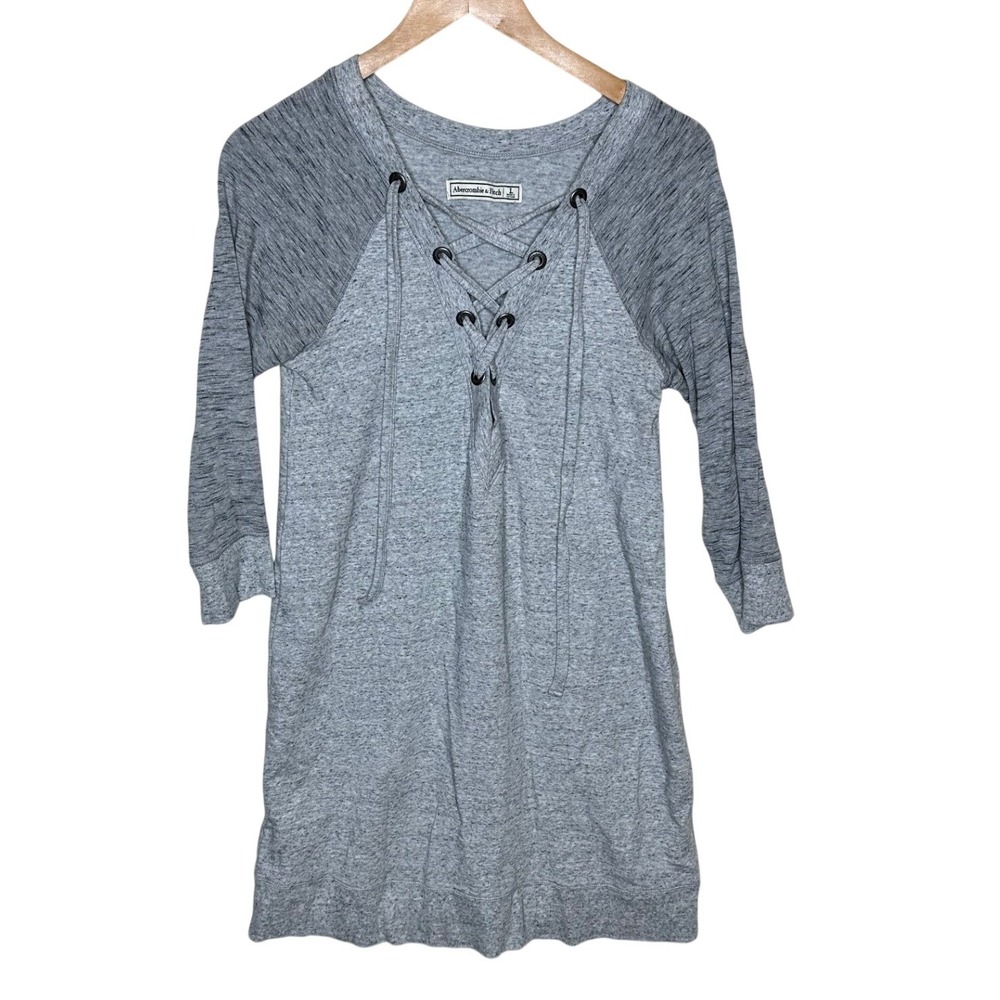 Abercrombie & Fitch Lace Up V-neck Long Sleeve Sweater Dress size Large Gray